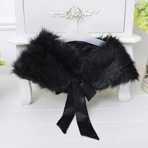 NOA NOA Black Faux Fur Wrap Bridal Shawl OS
